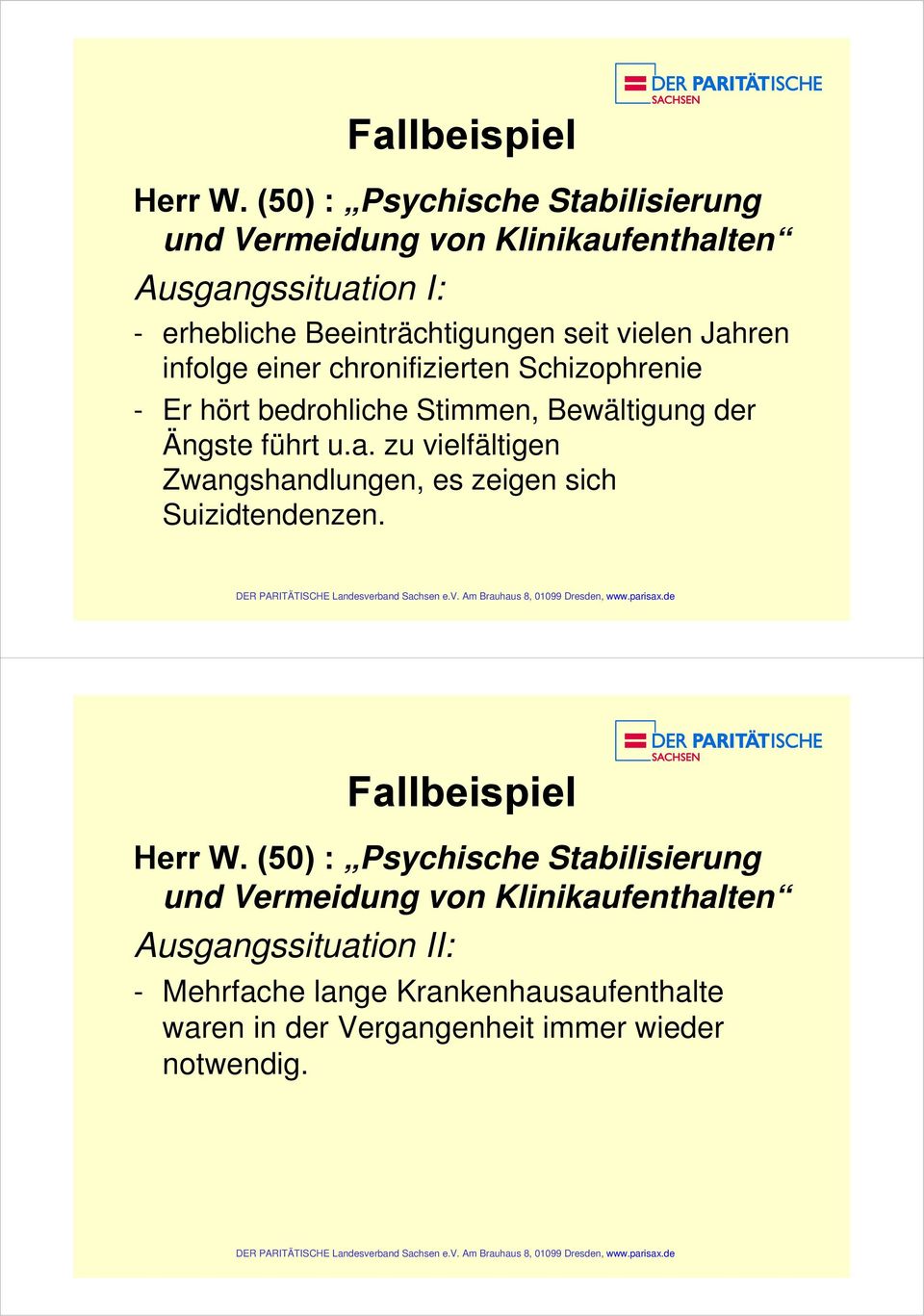 Jahren infolge einer chronifizierten Schizophrenie - Er hört bedrohliche Stimmen, Bewältigung der Ängste führt u.a. zu vielfältigen Zwangshandlungen, es zeigen sich Suizidtendenzen.