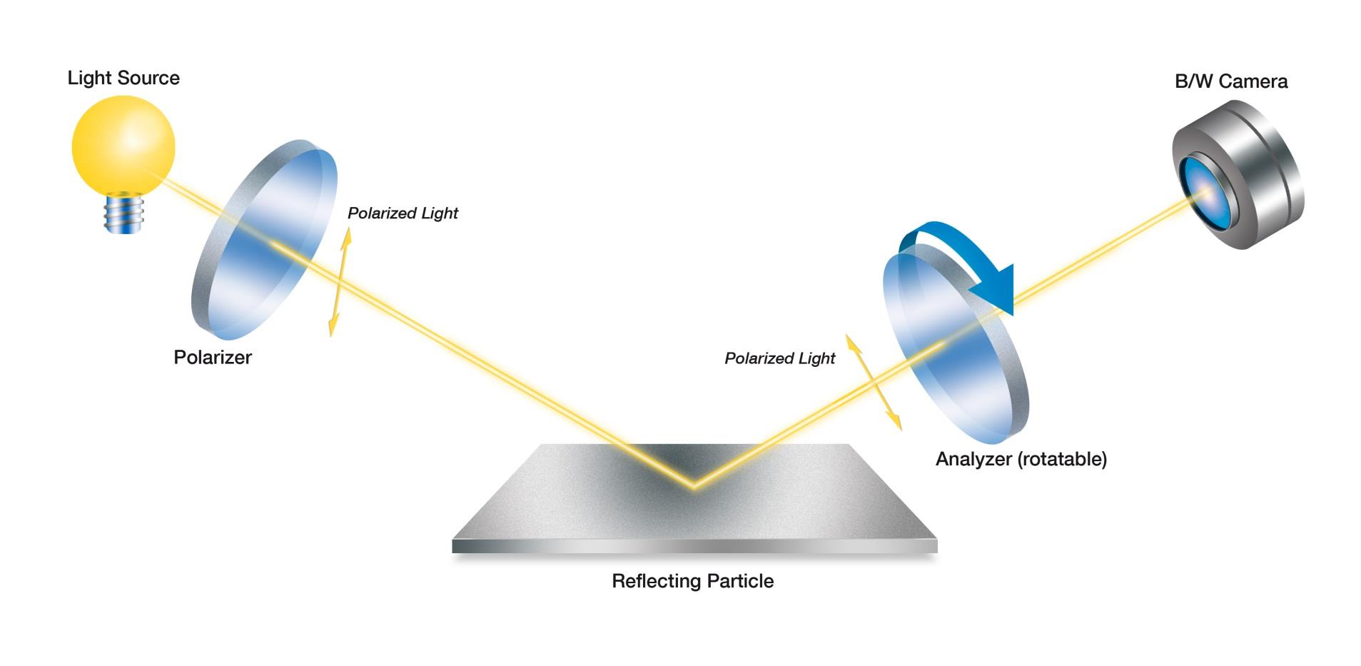 Polarisiertes Licht an reflektierenden Partikeln Lichtquelle SW Kamera Polarisiertes