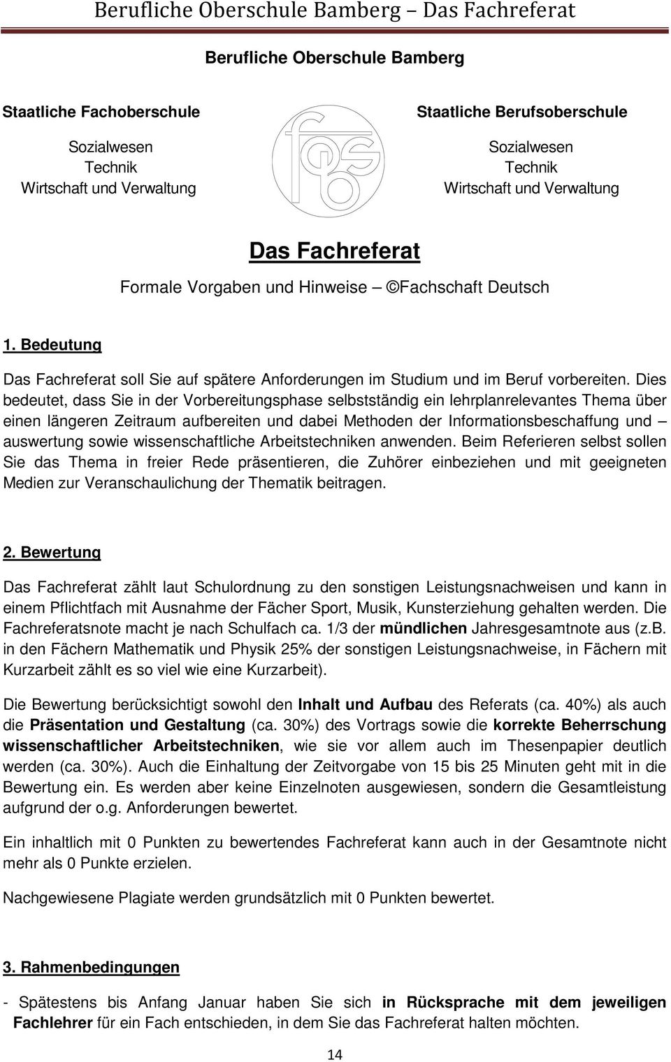Berufliche Oberschule Bamberg Das Fachreferat Pdf Free Download