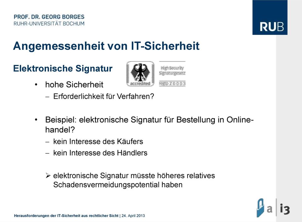 Beispiel: elektronische Signatur für Bestellung in Onlinehandel?