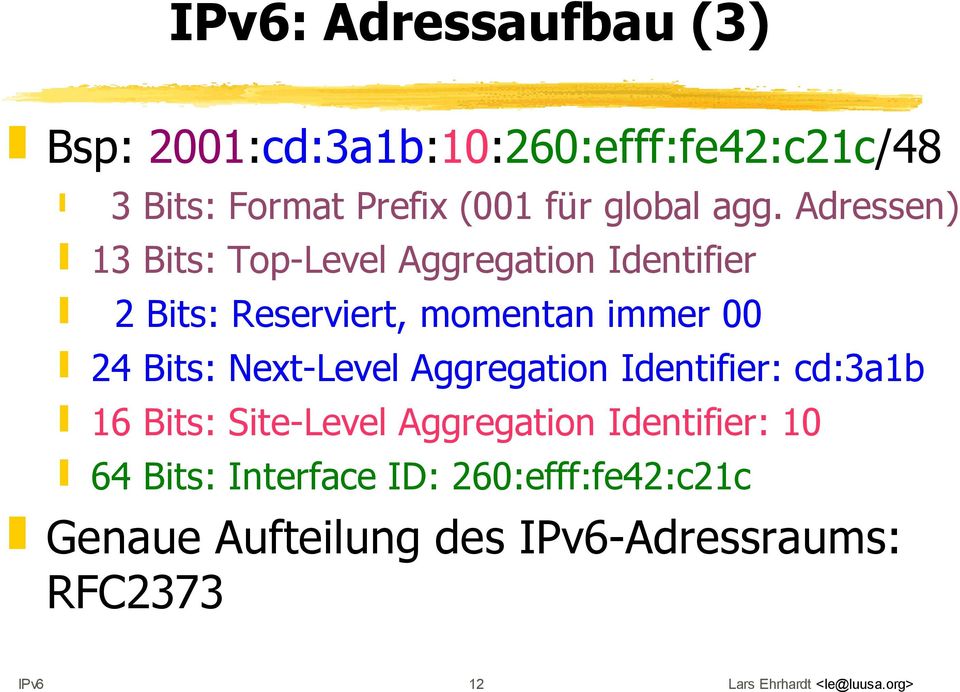 Next-Level Aggregation Identifier: cd:3a1b 16 Bits: Site-Level Aggregation Identifier: 10 64 Bits: