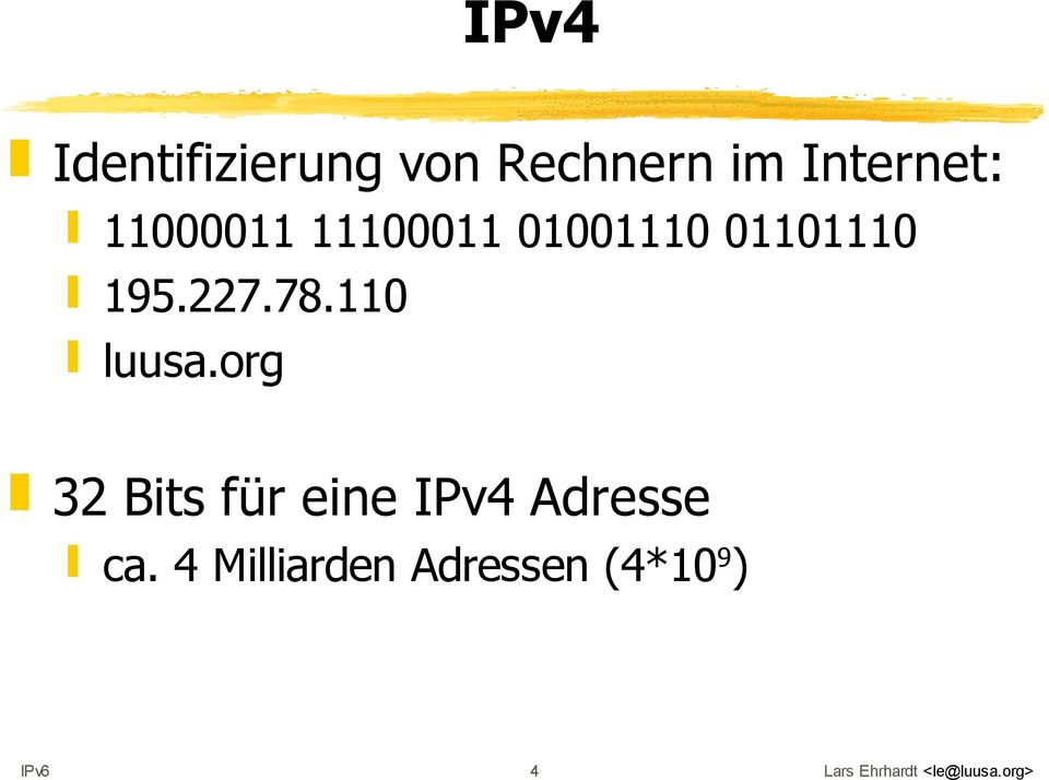110 luusa.org 32 Bits für eine IPv4 Adresse ca.