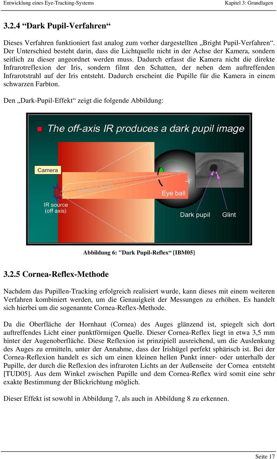 Dadurch erfasst die Kamera nicht die direkte Infrarotreflexion der Iris, sondern filmt den Schatten, der neben dem auftreffenden Infrarotstrahl auf der Iris entsteht.