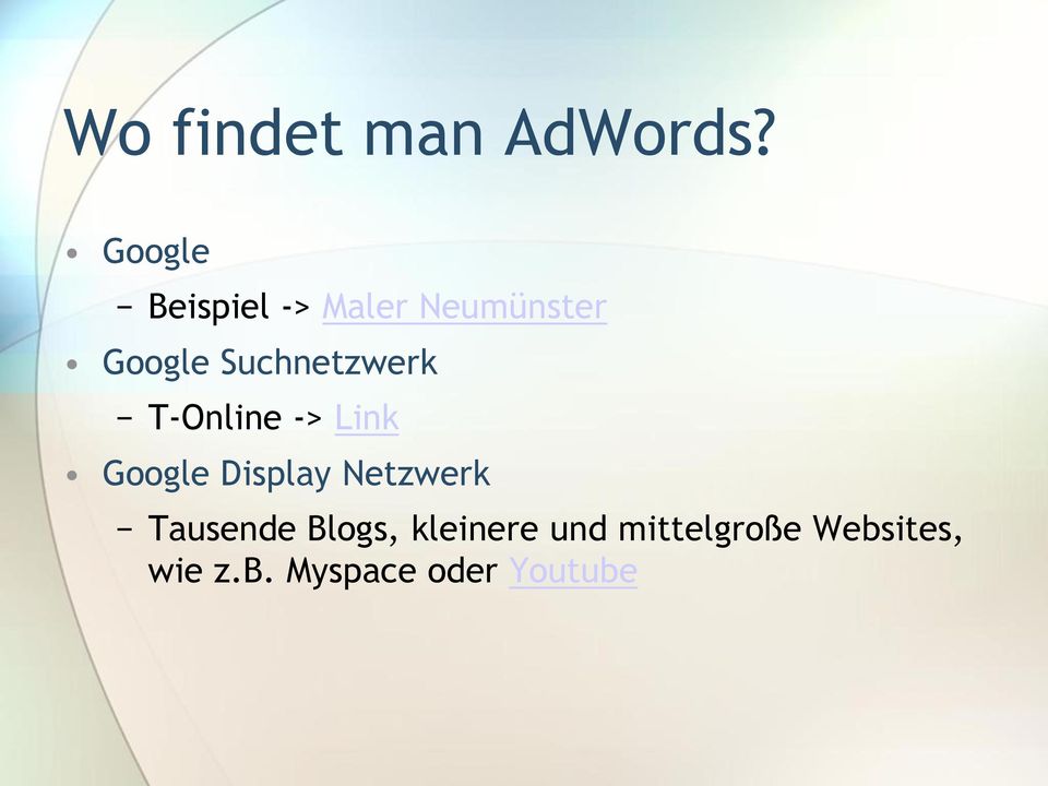 Suchnetzwerk T-Online -> Link Google Display