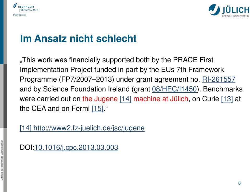 RI-261557 and by Science Foundation Ireland (grant 08/HEC/I1450).