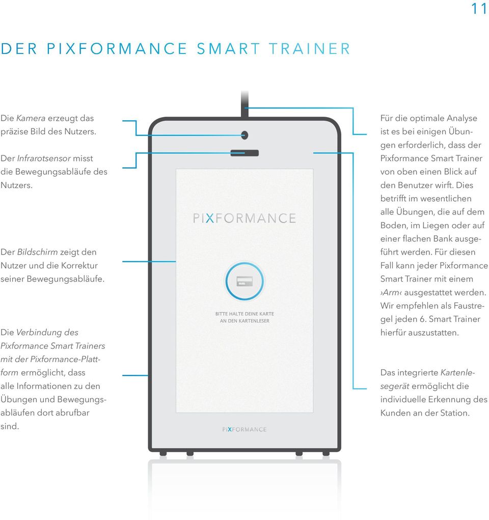 Die Verbindung des Pixform ance Smart Trainers mit der Pixformance-Plattform ermöglicht, dass alle Informationen zu den Übungen und Bewegungsabläufen dort abrufbar sind.