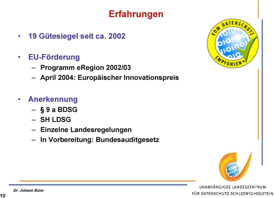 2004: Europäischer Innovationspreis Anerkennung 9 a