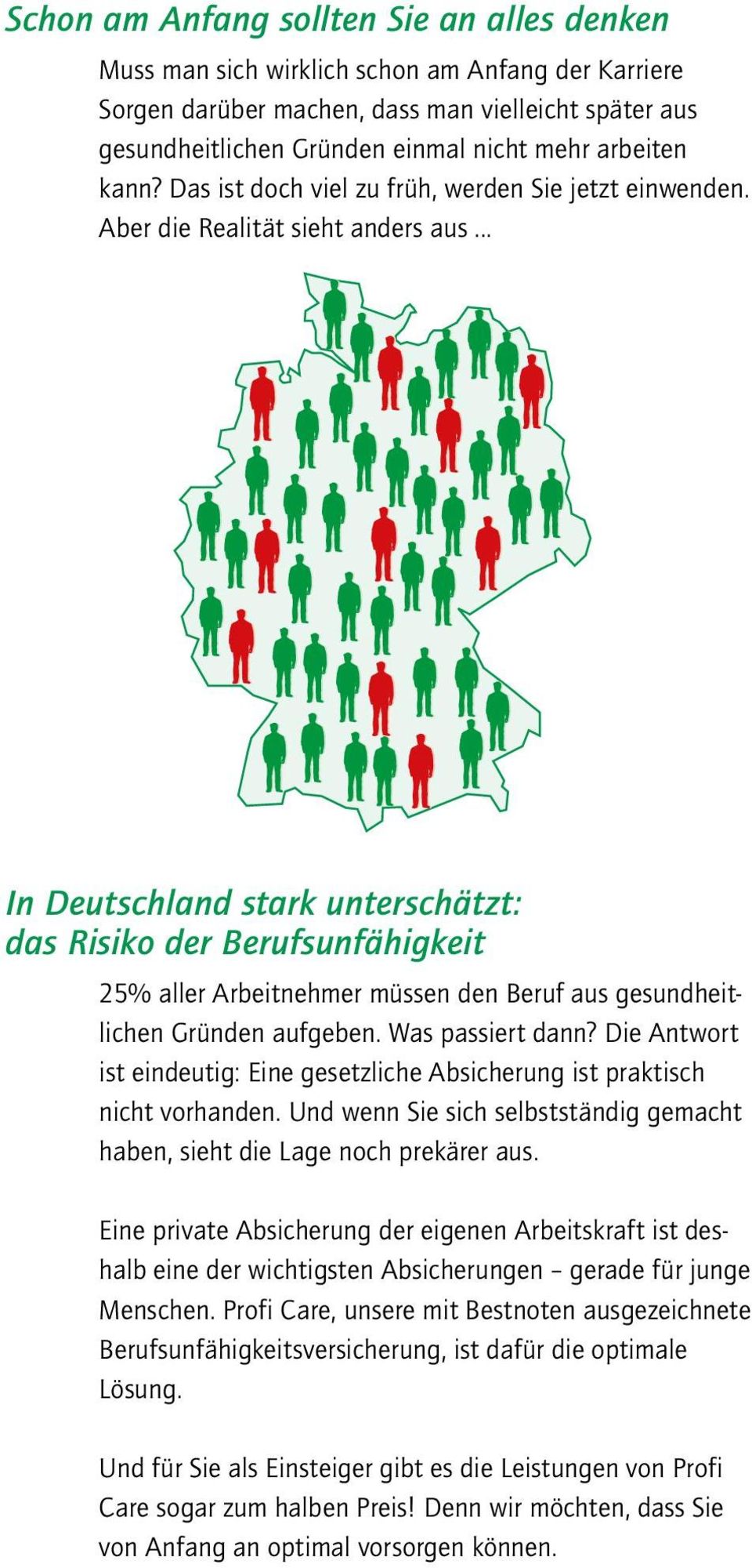 .. In Deutschland stark unterschätzt: das Risiko der Berufsunfähigkeit 25% aller Arbeitnehmer müssen den Beruf aus gesundheitlichen Gründen aufgeben. Was passiert dann?
