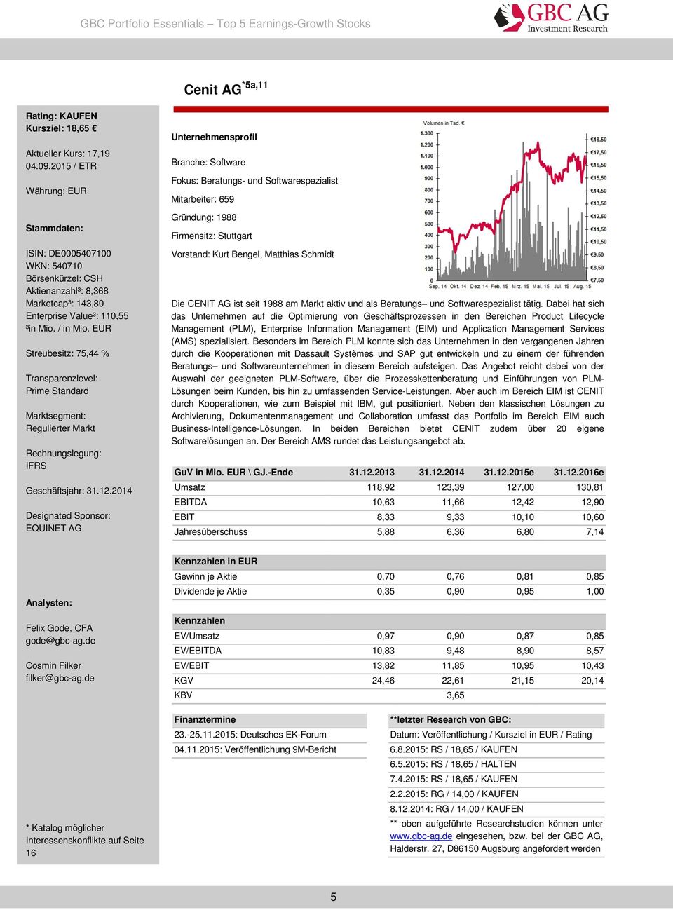 EUR Streubesitz: 75,44 % Transparenzlevel: Prime Standard Marktsegment: Regulierter Markt Rechnungslegung: IFRS Geschäftsjahr: 31.12.