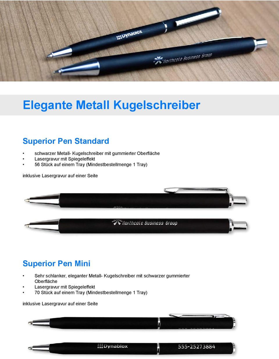 Seite Superior Pen Mini Sehr schlanker, eleganter Metall- Kugelschreiber mit schwarzer gummierter Oberfl äche