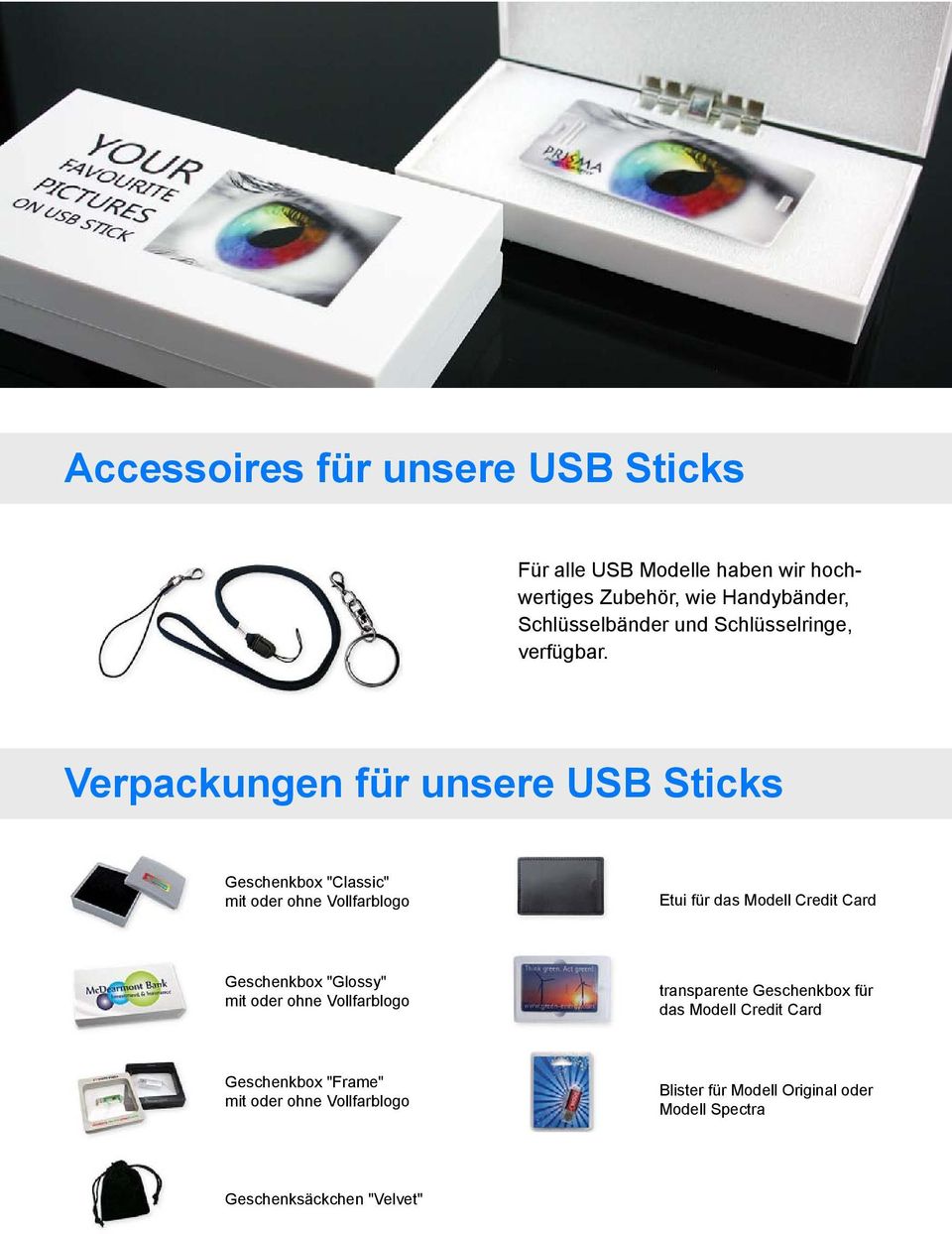 Verpackungen für unsere USB Sticks Geschenkbox "Classic" mit oder ohne Vollfarblogo Etui für das Modell Credit Card