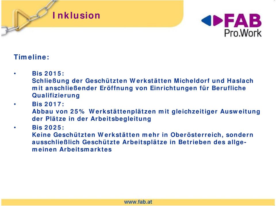 Werkstättenplätzen mit gleichzeitiger Ausweitung der Plätze in der Arbeitsbegleitung Bis 2025: Keine