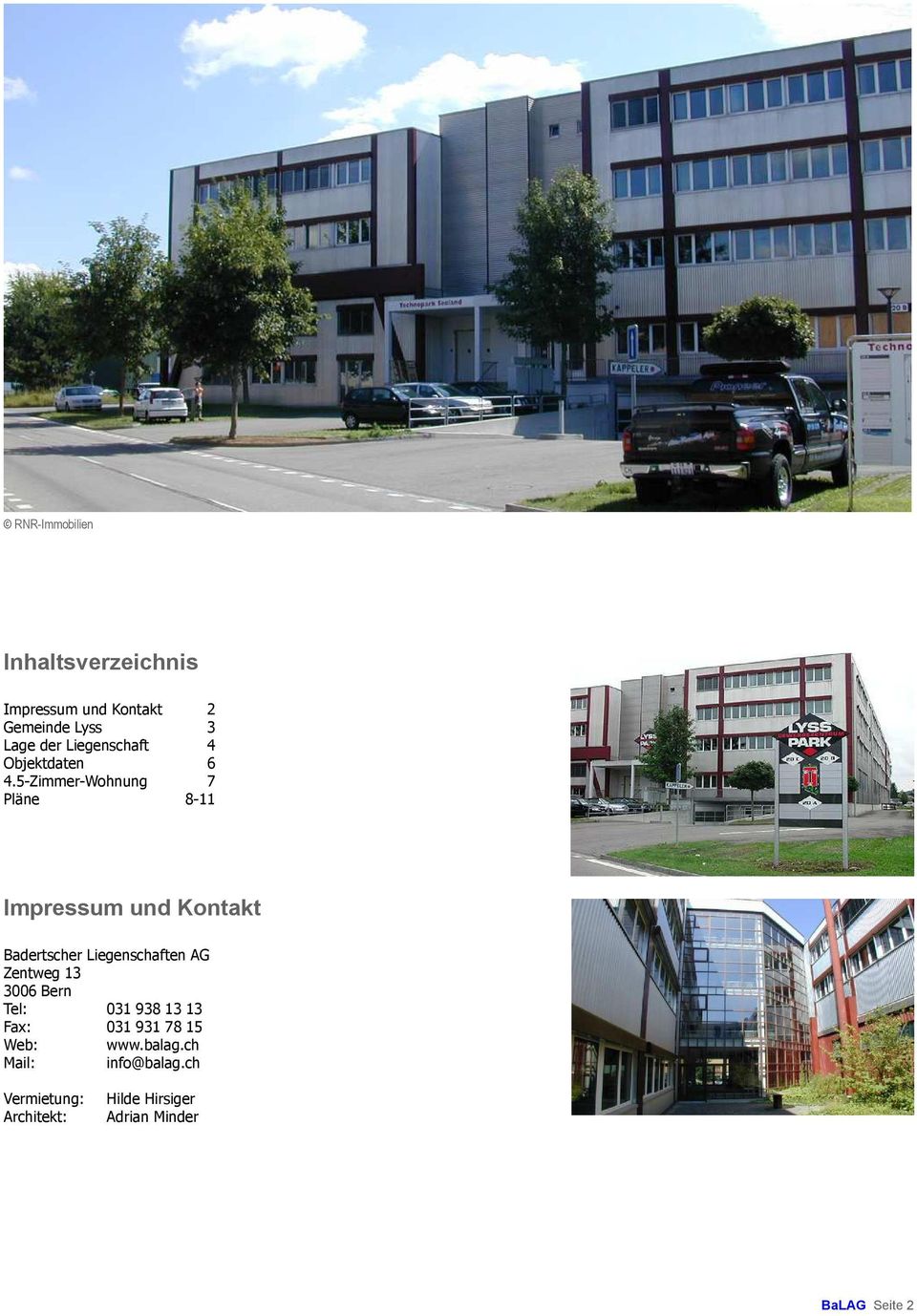 5-Zimmer-Wohnung 7 Pläne 8-11 Impressum und Kontakt Badertscher Liegenschaften AG