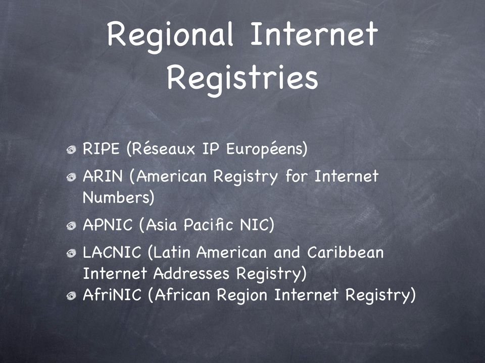 Pacific NIC) LACNIC (Latin American and Caribbean Internet