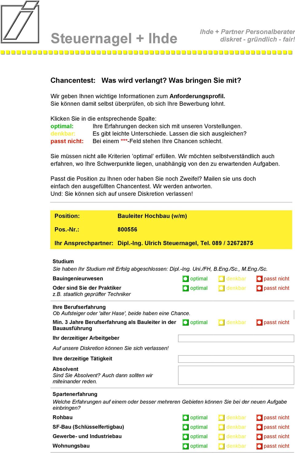 passt nicht: Bei einem ***-Feld stehen Ihre Chancen schlecht. Sie müssen nicht alle Kriterien optimal erfüllen.