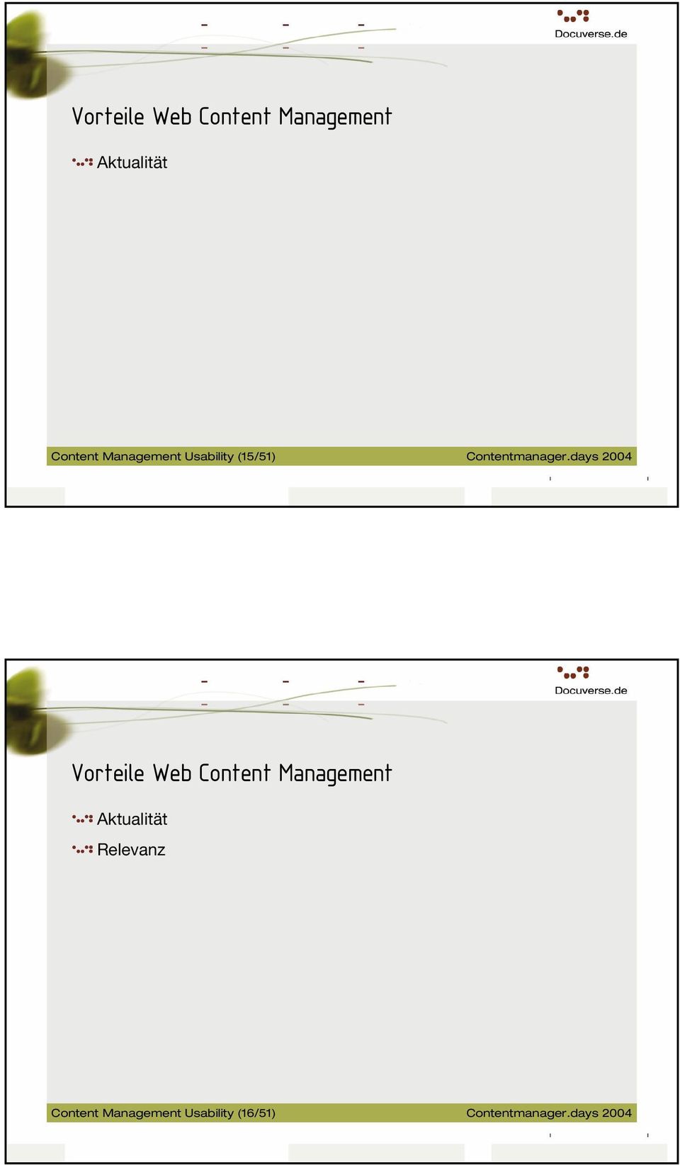 days 2004 Vorteile Web Content Management Aktualität