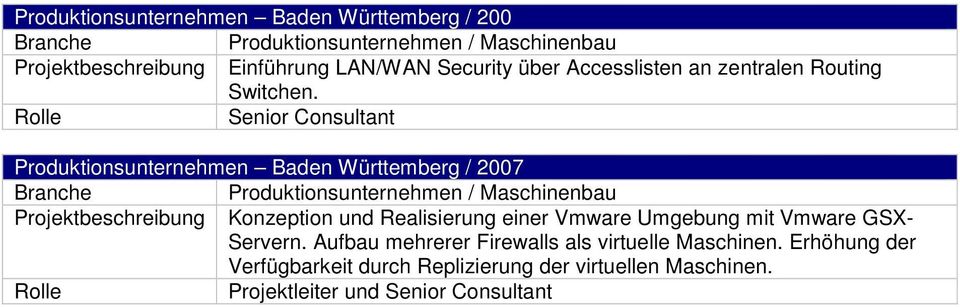 Produktionsunternehmen Baden Württemberg / 2007 Projektbeschreibung Konzeption und Realisierung einer