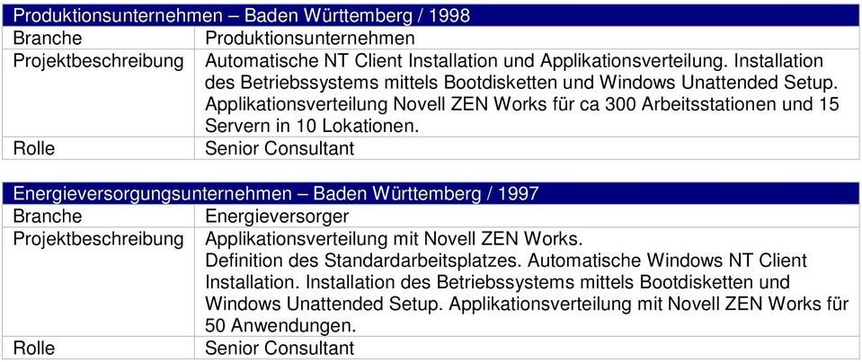 Applikationsverteilung Novell ZEN Works für ca 300 Arbeitsstationen und 15 Servern in 10 Lokationen.