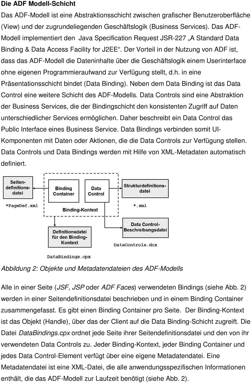 Der Vorteil in der Nutzung von ADF ist, dass das ADF-Modell die Dateninhalte über die Geschäftslogik einem Userinterface ohne eigenen Programmieraufwand zur Verfügung stellt, d.h. in eine Präsentationsschicht bindet (Data Binding).