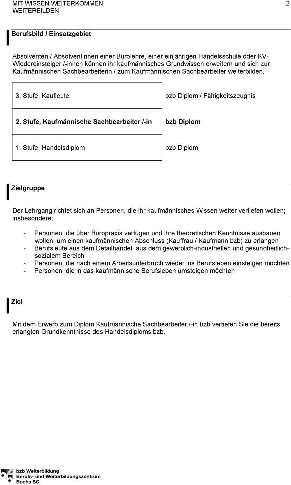 Stufe, Kaufmännische Sachbearbeiter /-in bzb Diplom 1.