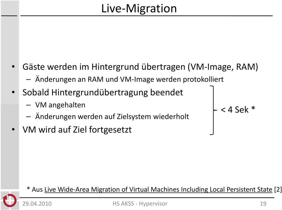 angehalten Änderungen werden auf Zielsystem wiederholt VM wird auf Ziel fortgesetzt <