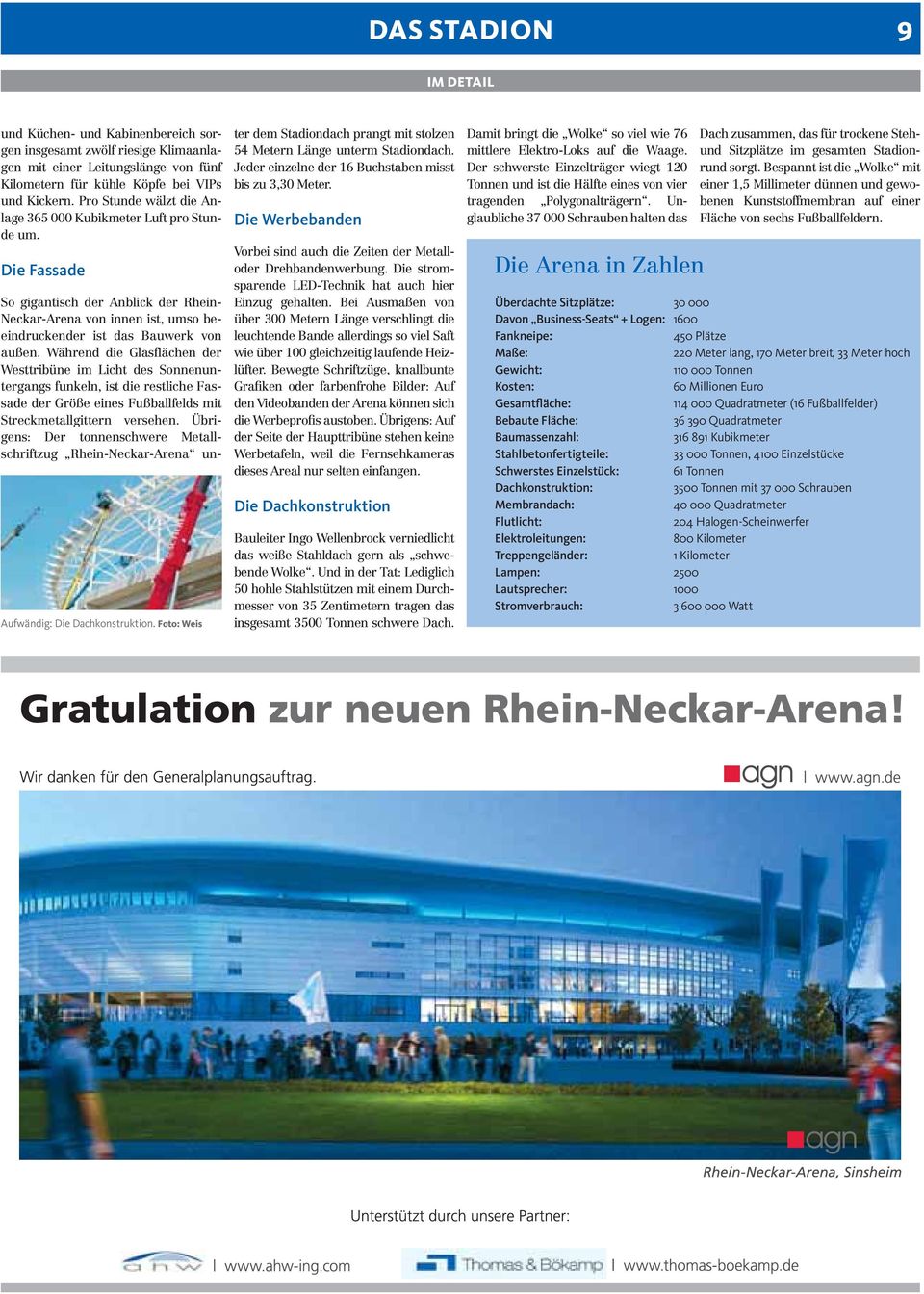 Foto: Weis So gigantisch der Anblick der Rhein- Neckar-Arena von innen ist, umso beeindruckender ist das Bauwerk von außen.