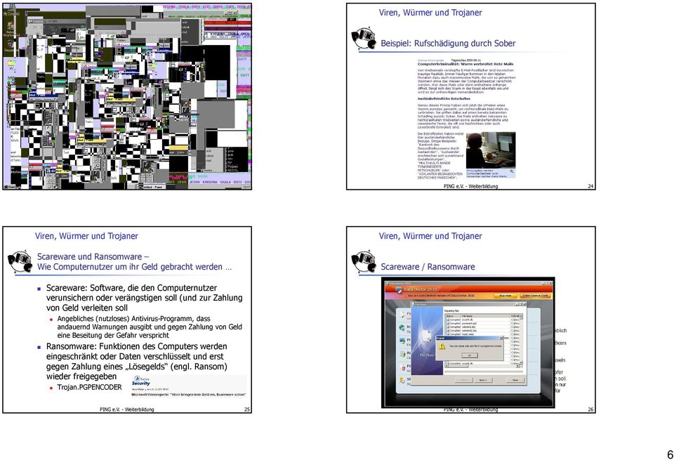 - Weiterbildung 24 Scareware und Ransomware Wie Computernutzer um ihr Geld gebracht werden Scareware / Ransomware Scareware: Software, die den Computernutzer verunsichern oder