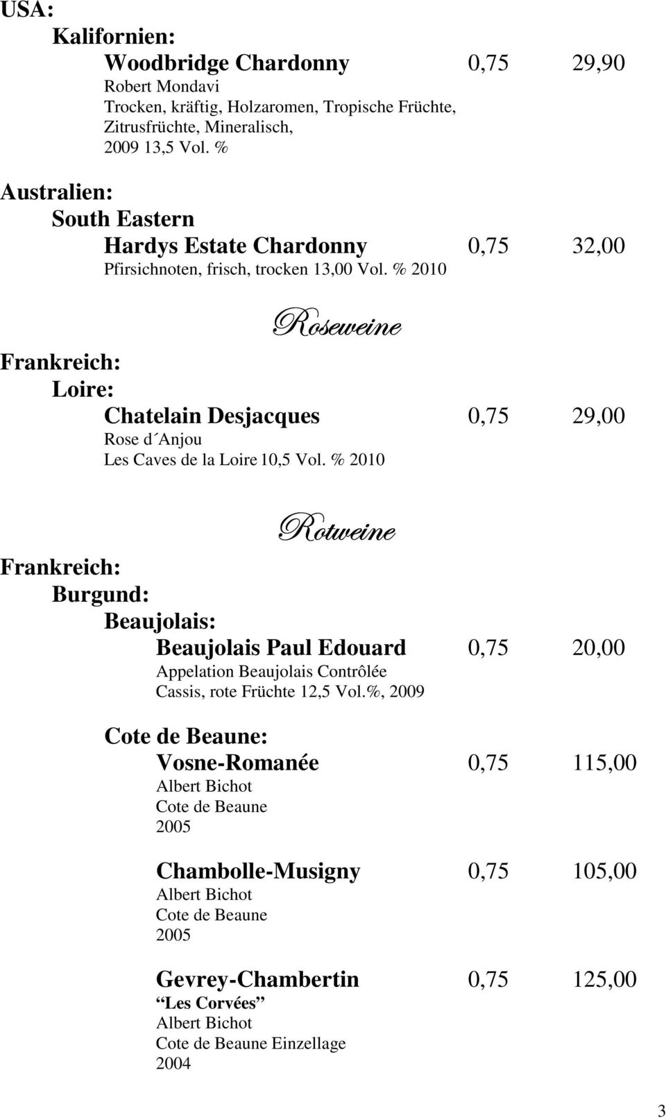 % 2010 eéáxãx Çx Frankreich: Loire: Chatelain Desjacques 0,75 29,00 Rose d Anjou Les Caves de la Loire 10,5 Vol.