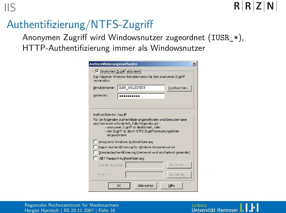Authentifizierung/NTFS-Zugriff Anonymen