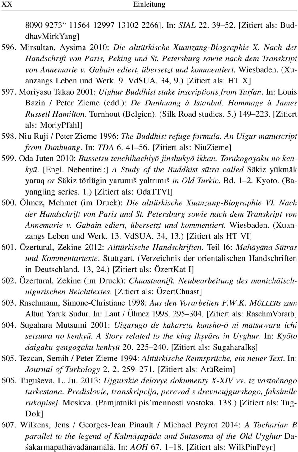 ) [Zitiert als: HT X] 597. Moriyasu Takao 2001: Uighur Buddhist stake inscriptions from Turfan. In: Louis Bazin / Peter Zieme (edd.): De Dunhuang à Istanbul. Hommage à James Russell Hamilton.