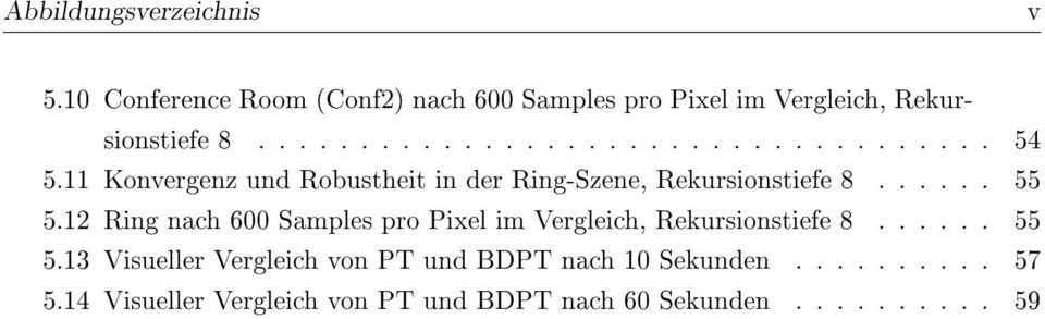 ..... 55 5.12 Ring nach 600 Samples pro Pixel im Vergleich, Rekursionstiefe 8...... 55 5.13 Visueller Vergleich von PT und BDPT nach 10 Sekunden.
