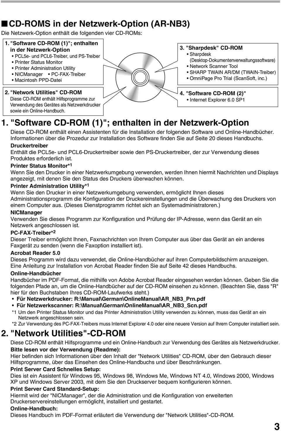 "Network Utilities" CD-ROM Diese CD-ROM enthält Hilfsprogramme zur Verwendung des Gerätes als Netzwerkdrucker sowie ein Online-Handbuch.