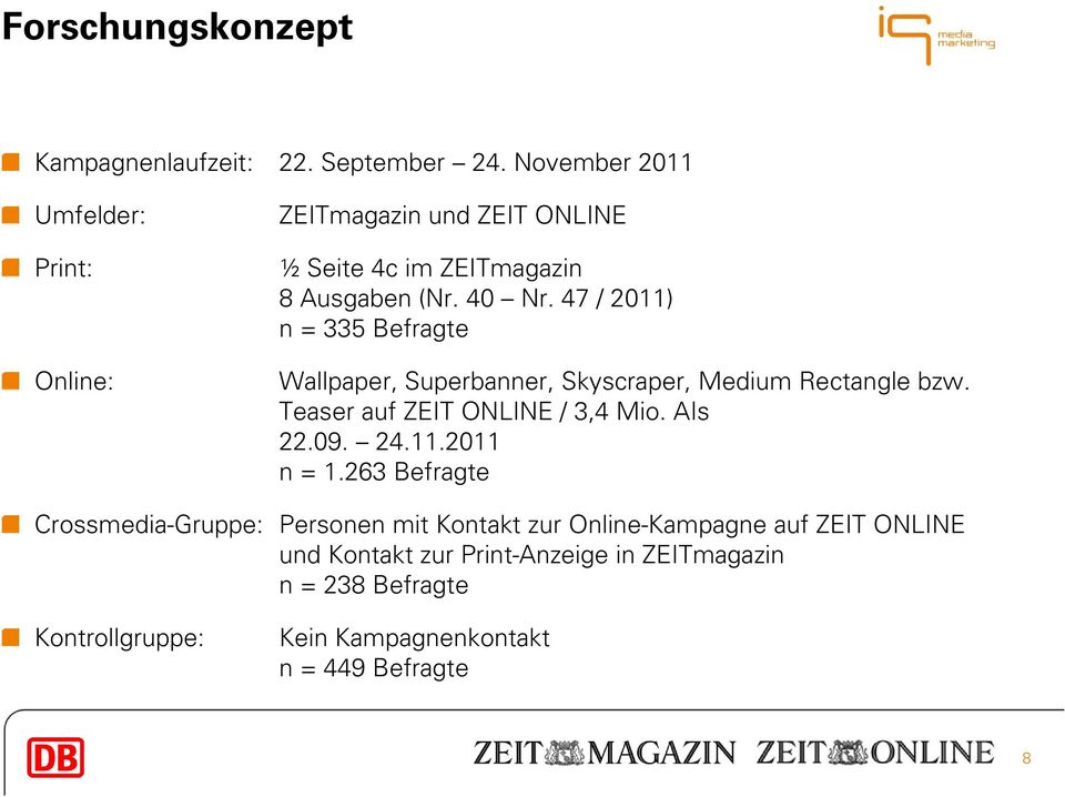 47 / 2011) n = 335 Befragte Wallpaper, Superbanner, Skyscraper, Medium Rectangle bzw. Teaser auf ZEIT ONLINE / 3,4 Mio. AIs 22.09.