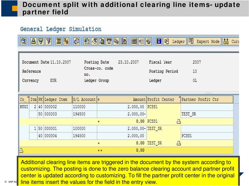 The posting is done to the zero balance clearing account and partner profit center is updated according to