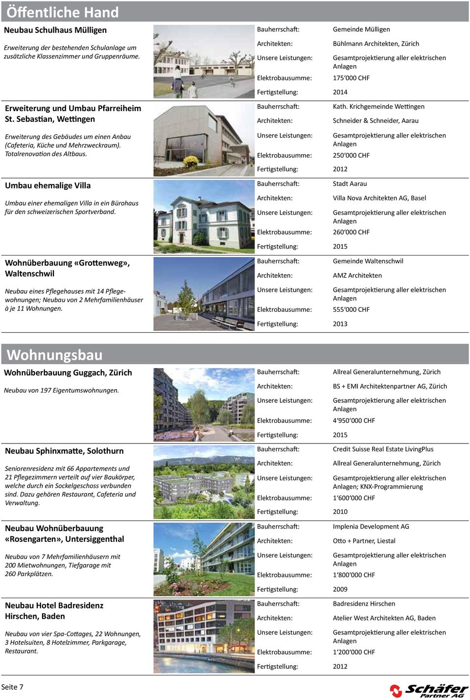 Krichgemeinde Wettingen Schneider & Schneider, Aarau Erweiterung des Gebäudes um einen Anbau (Cafeteria, Küche und Mehrzweckraum). Totalrenovation des Altbaus.
