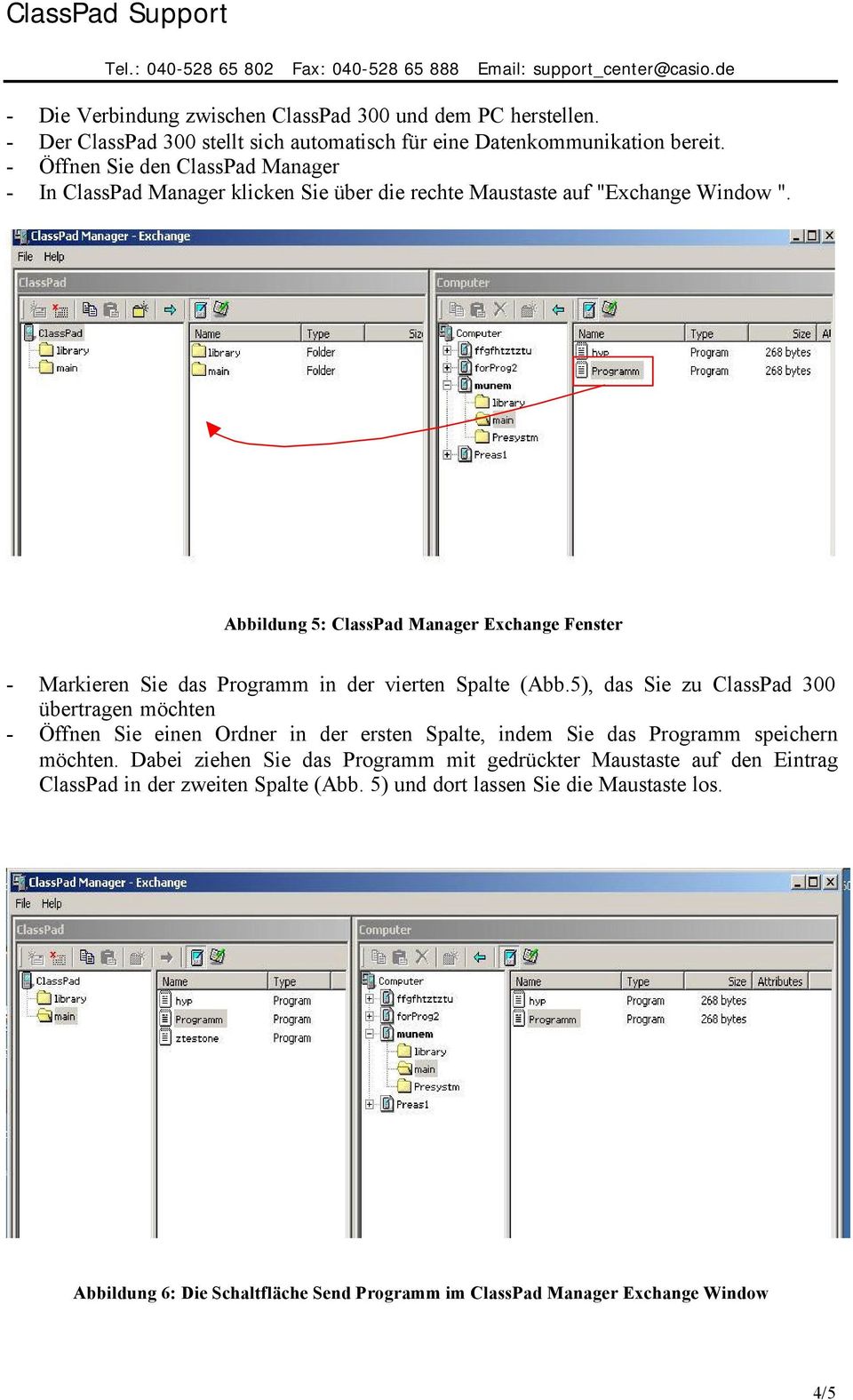Abbildung 5: ClassPad Manager Exchange Fenster - Markieren Sie das Programm in der vierten Spalte (Abb.