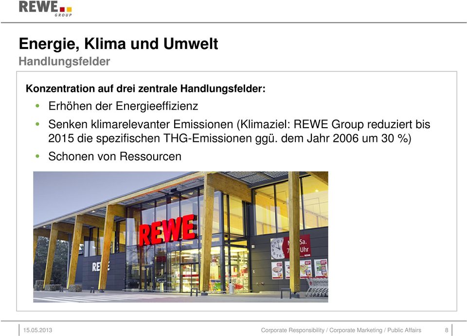 (Klimaziel: REWE Group reduziert bis 2015 die spezifischen THG-Emissionen ggü.