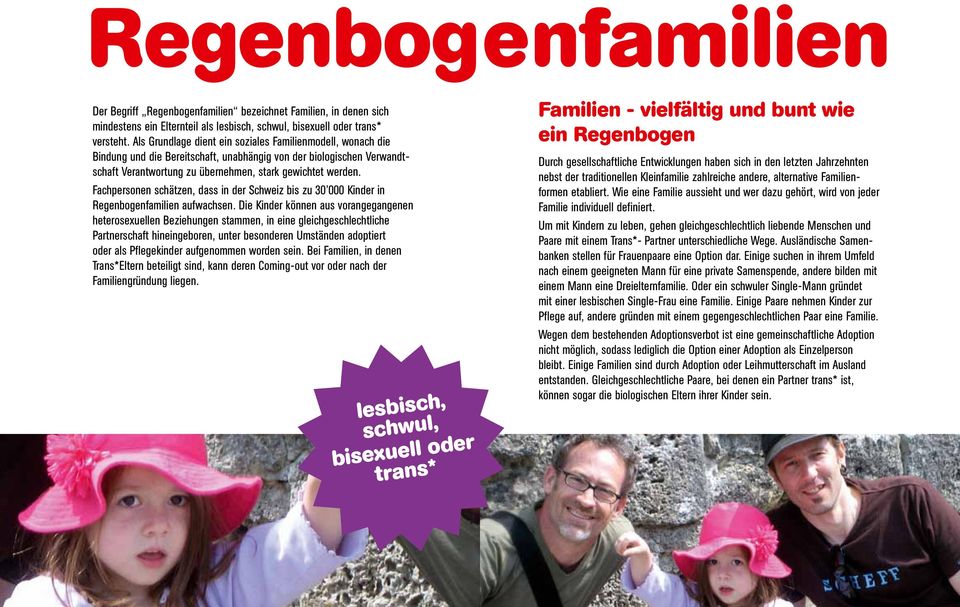 Fachpersonen schätzen, dass in der Schweiz bis zu 30 000 Kinder in Regenbogenfamilien aufwachsen.