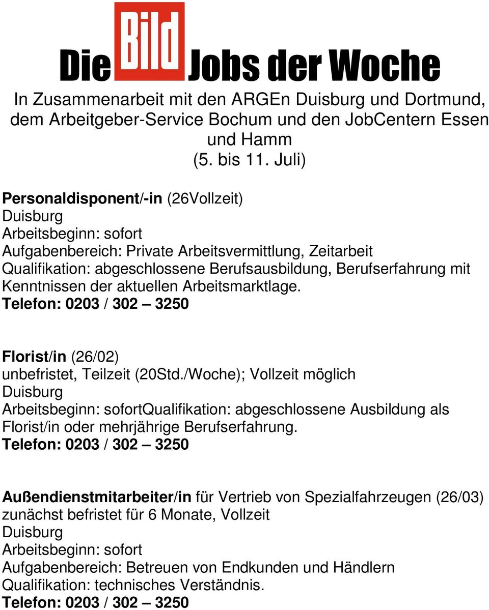 der aktuellen Arbeitsmarktlage. Florist/in (26/02) unbefristet, Teilzeit (20Std.