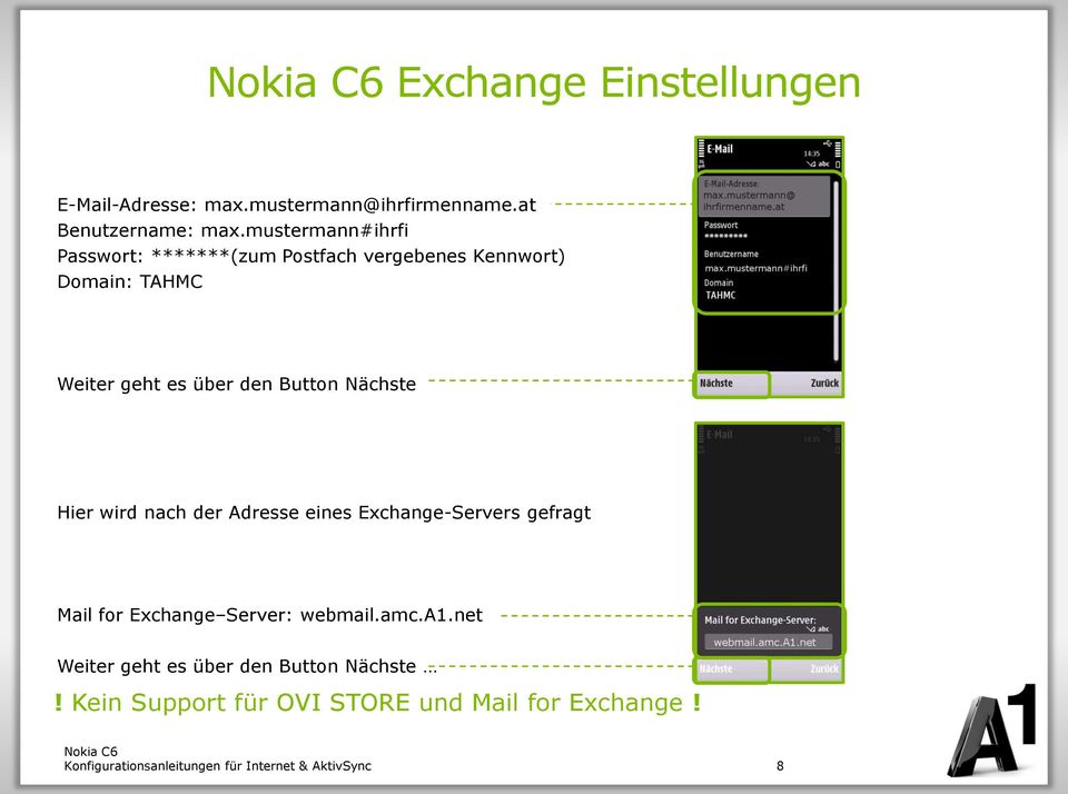 über den Button Nächste Hier wird nach der Adresse eines Exchange-Servers gefragt Mail for Exchange