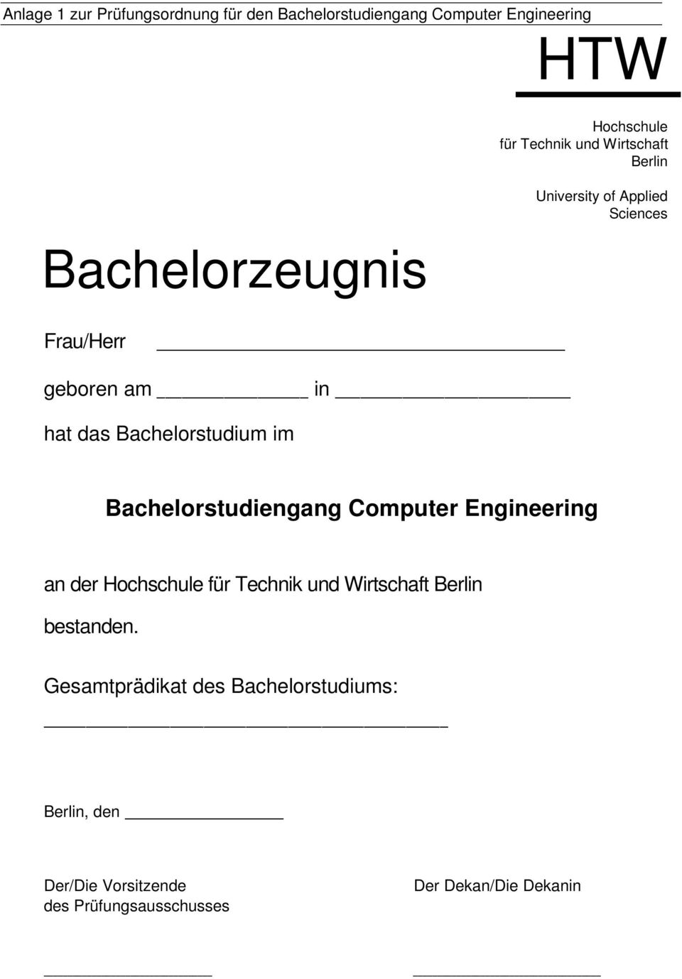 Bachelorstudium im Bachelorstudiengang Computer Engineering an der Hochschule für Technik und Wirtschaft