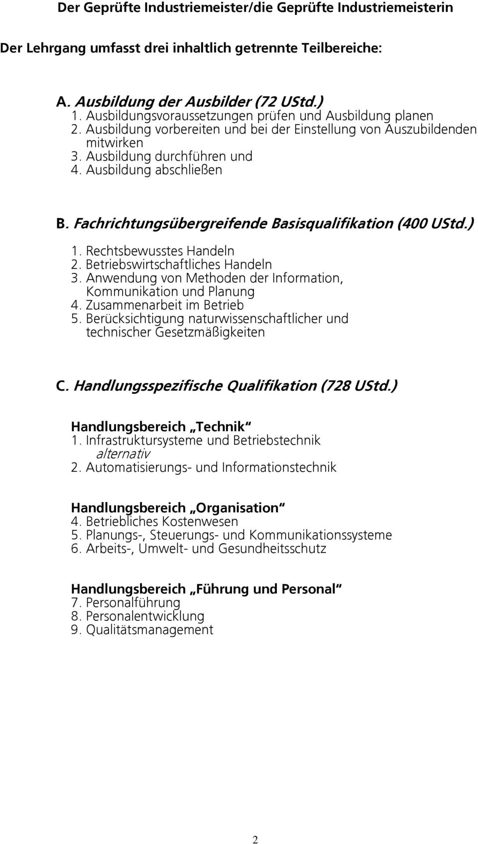Fachrichtungsübergreifende Basisqualifikation (400 UStd.) 1. Rechtsbewusstes Handeln 2. Betriebswirtschaftliches Handeln 3. Anwendung von Methoden der Information, Kommunikation und Planung 4.