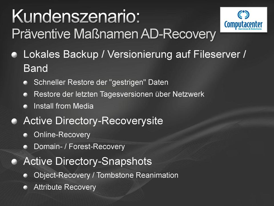 Netzwerk Install from Media Active Directory-Recoverysite Online-Recovery Domain- /