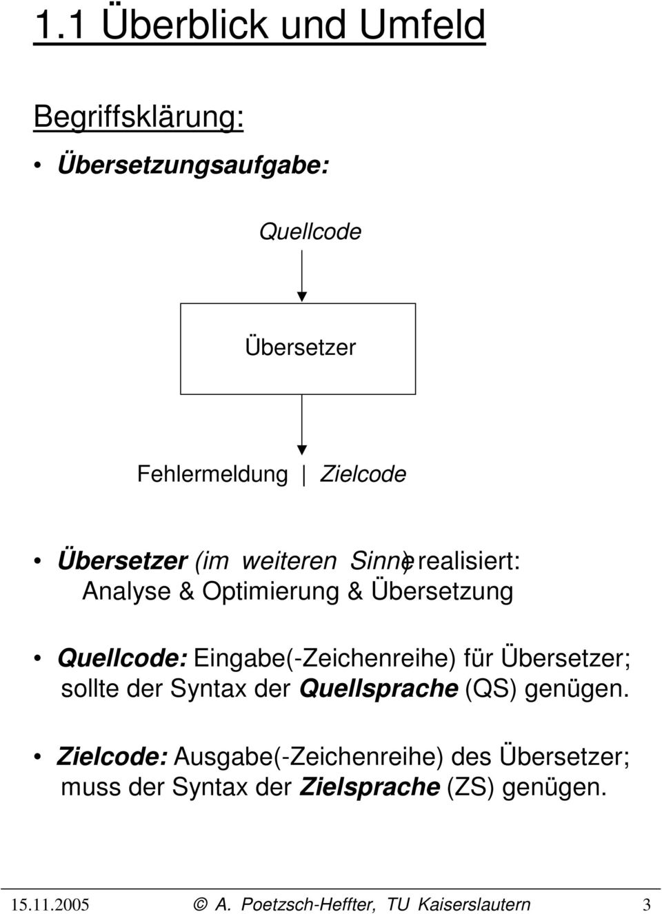 Übersetzung Quellcode: Eingabe(-Zeichenreihe) für Übersetzer; sollte der Syntax der