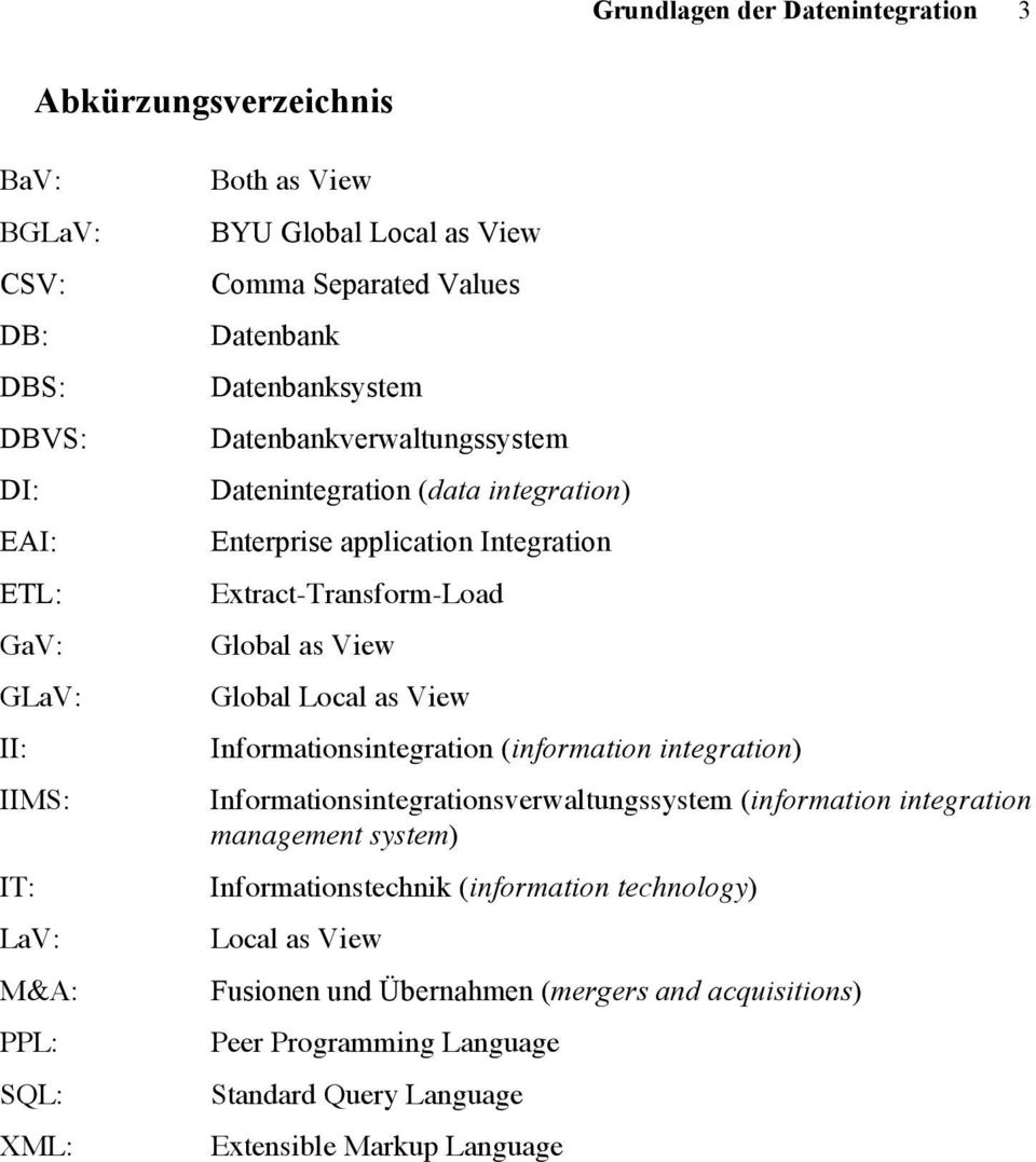 Extract-Transform-Load Global as View Global Local as View Informationsintegration (information integration) Informationsintegrationsverwaltungssystem (information integration