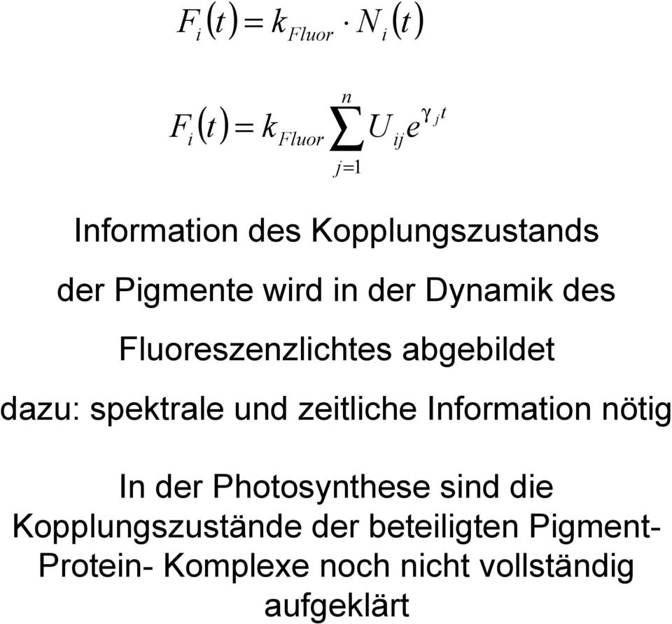 dazu: spektrale und zeitliche Information nötig In der Photosynthese sind die