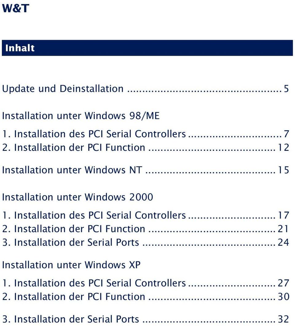 Installation des PCI Serial Controllers... 17 2. Installation der PCI Function... 21 3. Installation der Serial Ports.