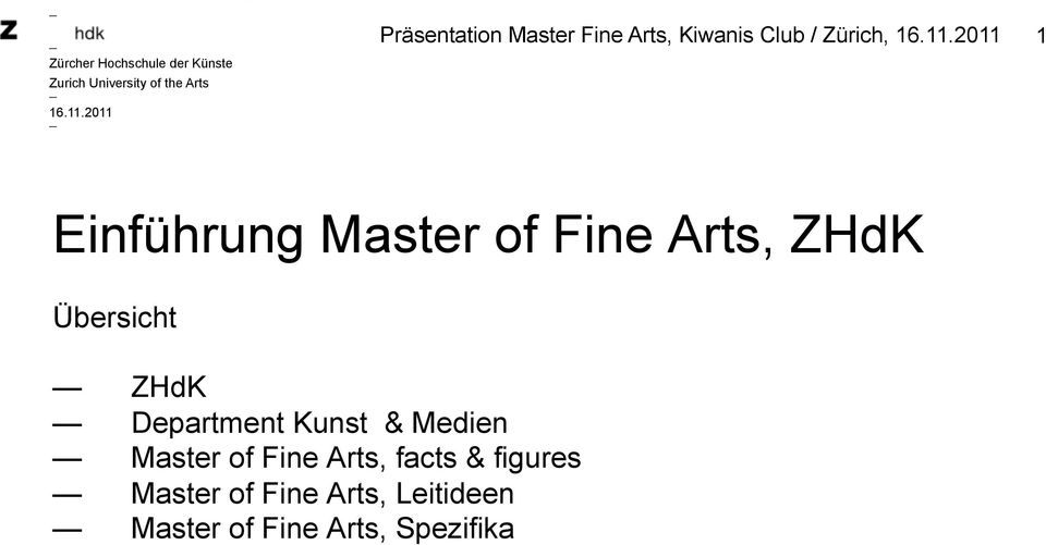 Department Kunst & Medien Master of Fine Arts, facts & figures