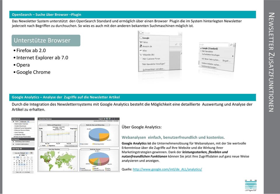 0 Opera Google Chrome Google Analytics Analyse der Zugriffe auf die Newsletter Artikel Durch die Integration des Newsletterrsystems mit Google Analytics besteht die Möglichkeit eine detaillierte