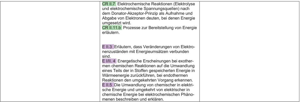 wird. 11.b Prozesse zur Bereitstellung von Energie erläutern. E II.3 Erläutern, dass Veränderungen von Elektronenzuständen mit Energieumsätzen verbunden sind. E I/II.